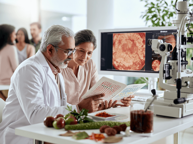 Color blindness treatment in ayurveda consultation with ishihara color testing, retinal scan and personalized herbal medicine.