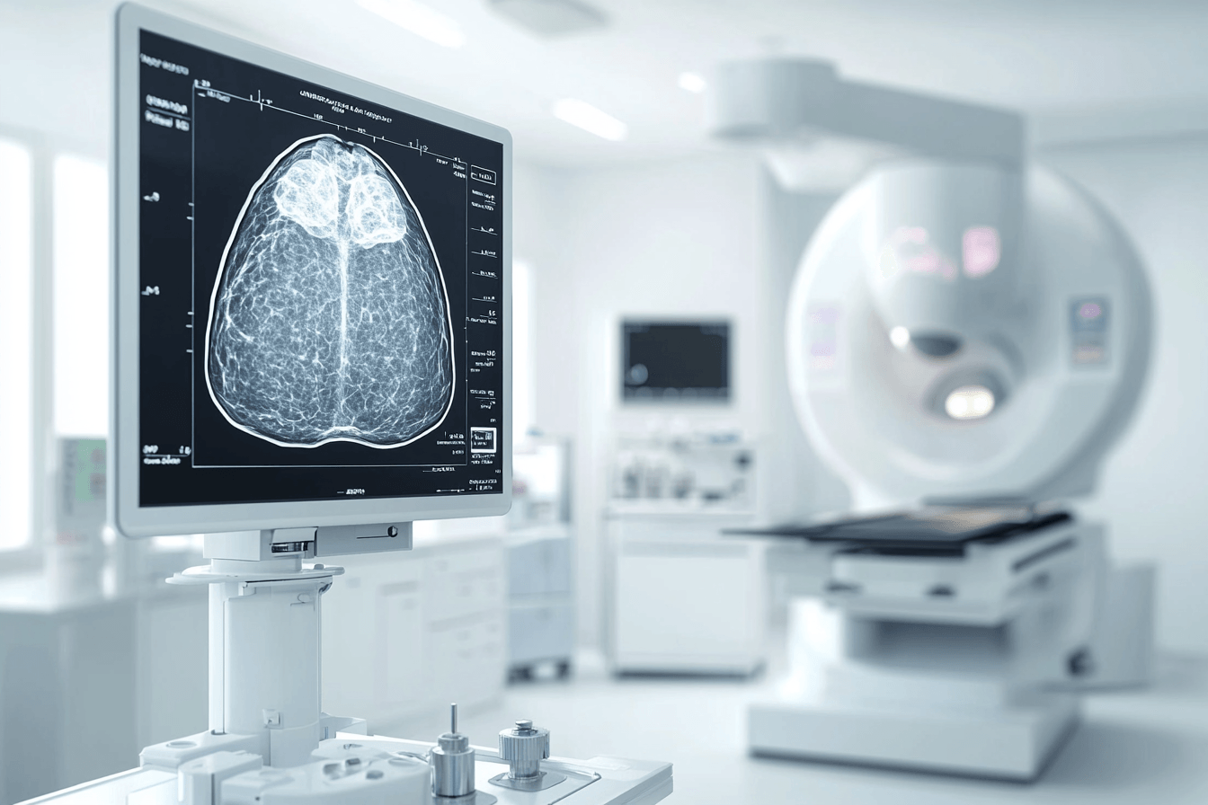 Breast Biopsy Results Explained: Adh, Alh, Fea, Papilloma, And Radial Scar 11 Photorealistic mammography and stereotactic biopsy setup showing clustered breast calcifications in a modern radiology clinic.