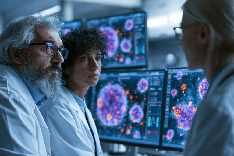 Doctor reviewing hidden viral infections and autoimmune disease research including EBV, COVID-19 and immune inflammation