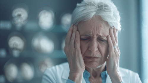 glioma causes shown on brain MRI scan during doctor consultation