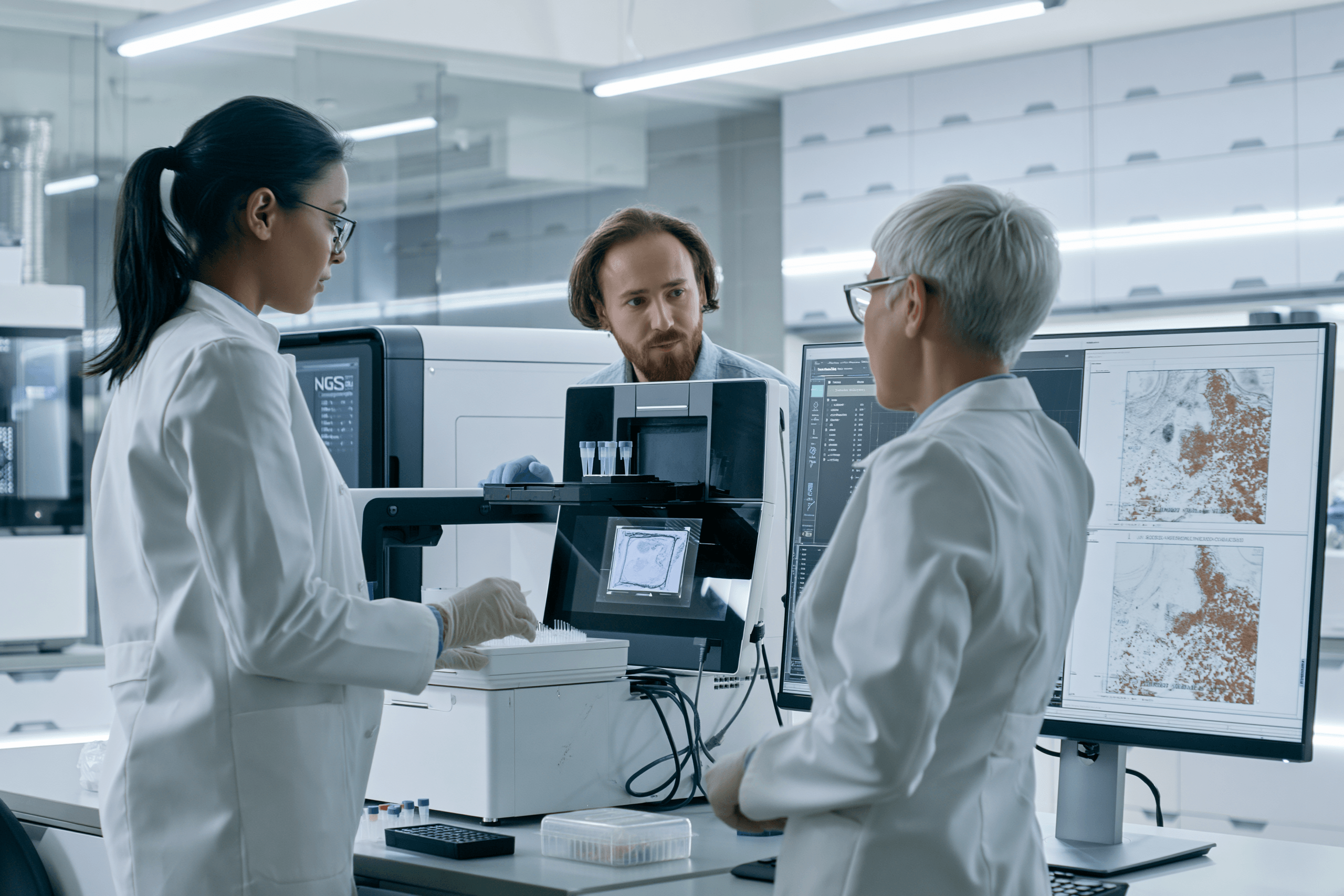 Metastatic Esophageal Cancer: Treatment, Survival And The Ayurveda Curative Model 6 Pathologist reviewing pd-l1, her2 and molecular biomarker testing from a metastatic esophageal cancer biopsy in a modern laboratory.