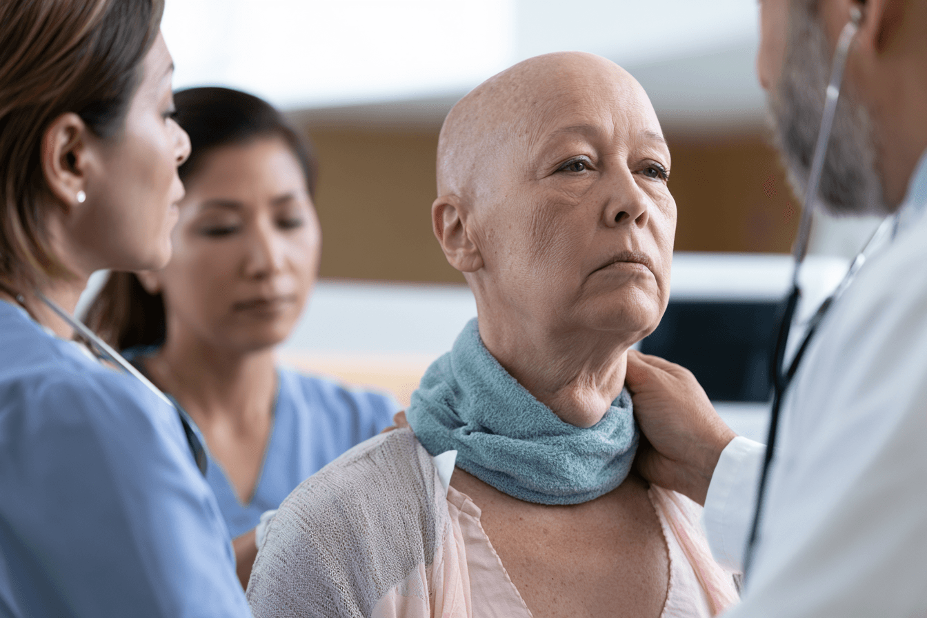 Follow-up assessment of breathing, swallowing and neck tumour control after atc treatment.