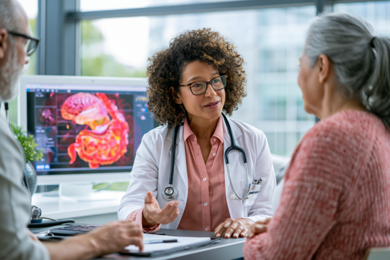Gut-Brain Axis Research 2026 showing doctor explaining the connection between brain, gut, microbiome and IBS digestive health.
