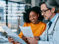 Doctor helping a patient learn how to read PTH calcium vitamin D reports in a clinic