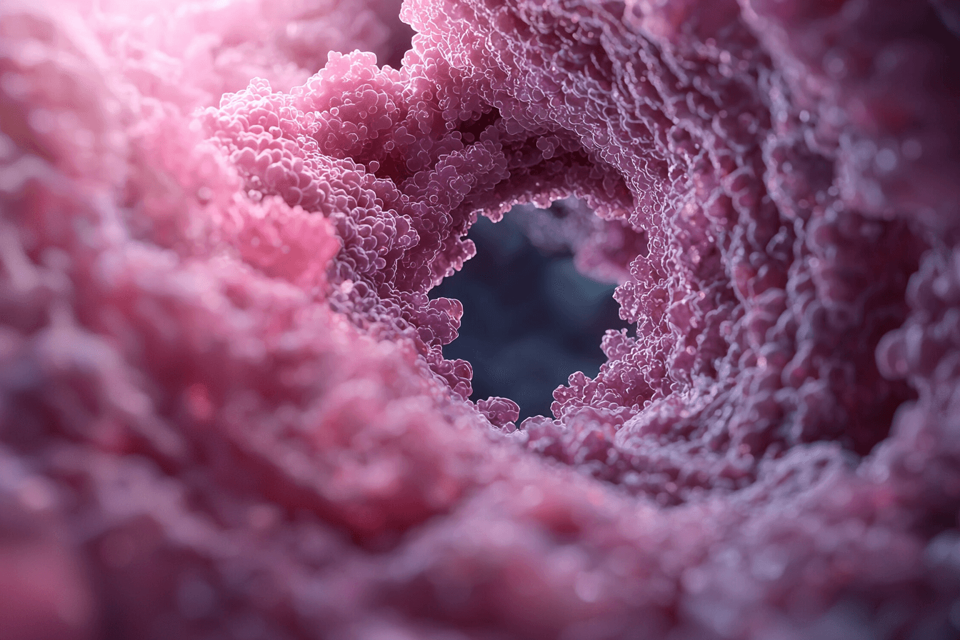 Breast Biopsy Results Explained: Adh, Alh, Fea, Papilloma, And Radial Scar 6 Photorealistic internal breast duct visualization showing atypical ductal hyperplasia with abnormal epithelial cell overgrowth inside breast tissue.