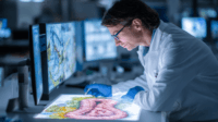 Home 6 Doctor reviewing human intestinal barrier and gut health research in a clinical laboratory