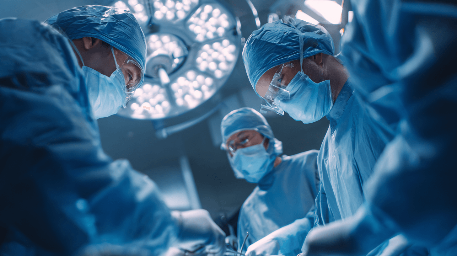 Small Intestine Cancer: Symptoms, Treatment, Surgery, And Ayurvedic Healing Support 12 Surgical oncology team performing or planning small intestine cancer surgery in a modern hospital operating room.