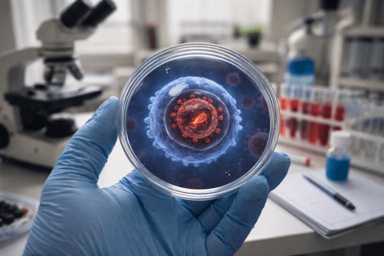 HIV latency inside CD4 immune cell shown in laboratory research setting