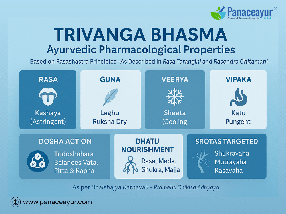 Trivanga Bhasma For Diabetes, Pcos, And Infertility- Ayurvedic Mineral Remedy Explained 1 Ayurvedic pharmacological properties trivanga bhasma