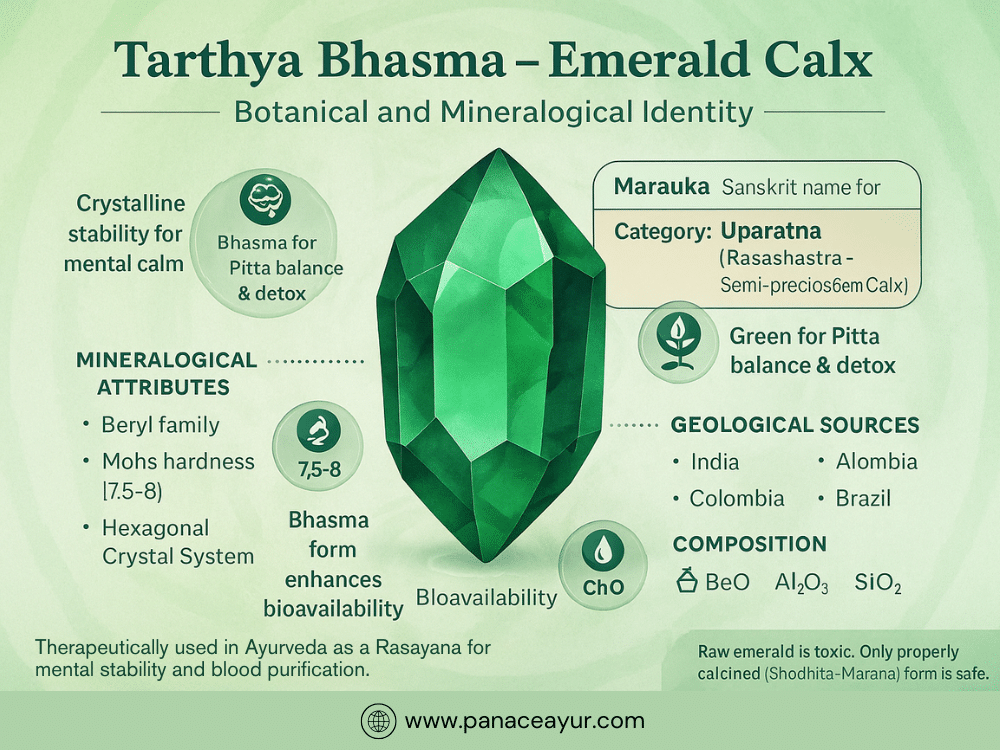 Tarthya Bhasma (Panna) – Premium Ayurvedic Remedy For Cognitive Support, Immune Balance, And Post-Viral Recovery 2 Botanical and mineralogical identity tarthya bhasma