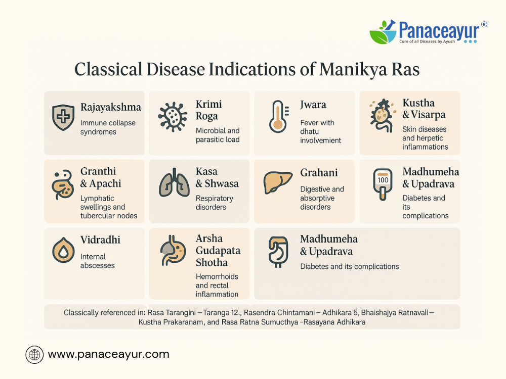 Manikya Ras For Herpes, Chronic Fatigue, Viral Infections, And Skin Disorders 3 Classical disease indications of manikya ras