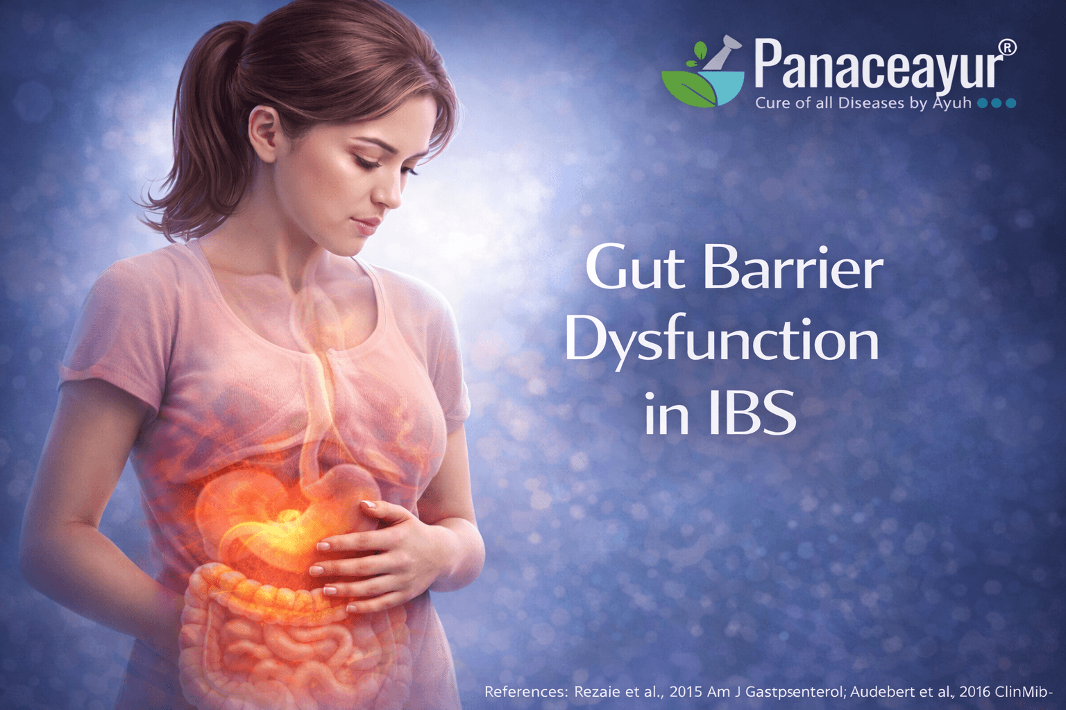Gut Barrier Dysfunction In Ibs High-resolution medical image showing gut barrier dysfunction in irritable bowel syndrome, with subtle intestinal lining disruption and systemic digestive involvement presented in a modern clinical style.