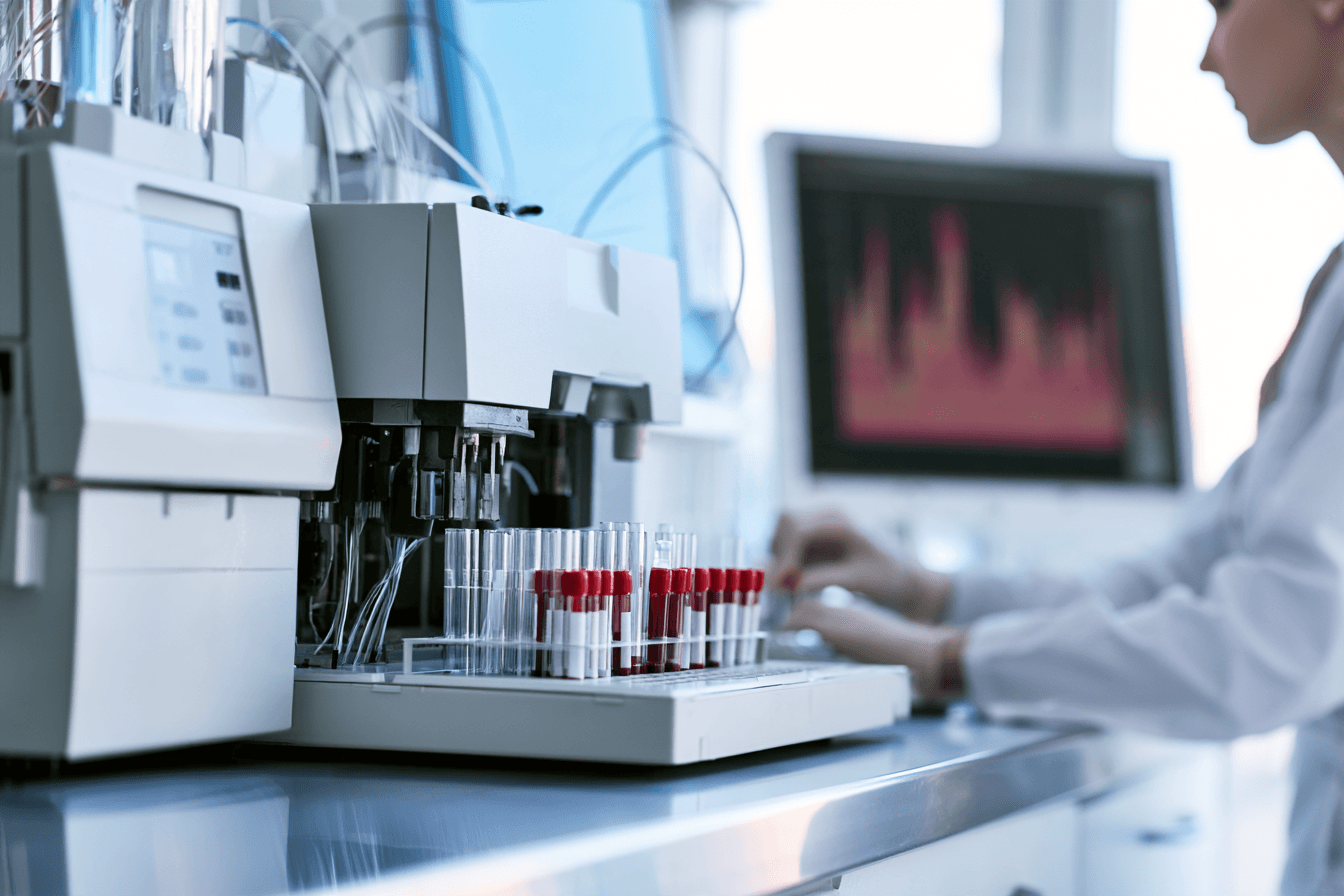 Hplc laboratory test for thalassemia blood report showing blood samples and hemoglobin analysis equipment