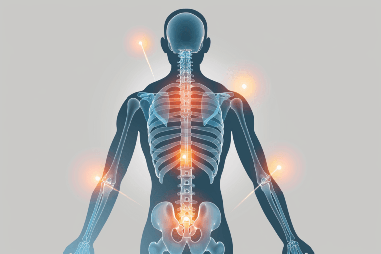 Medical illustration showing how high calcium levels affect bones joints and kidneys