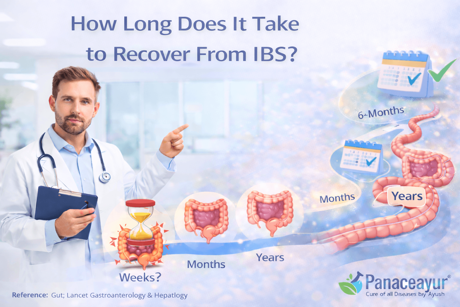 How long does it take to recover from ibs showing a patient focused medical illustration explaining ibs recovery timeline and long term improvement