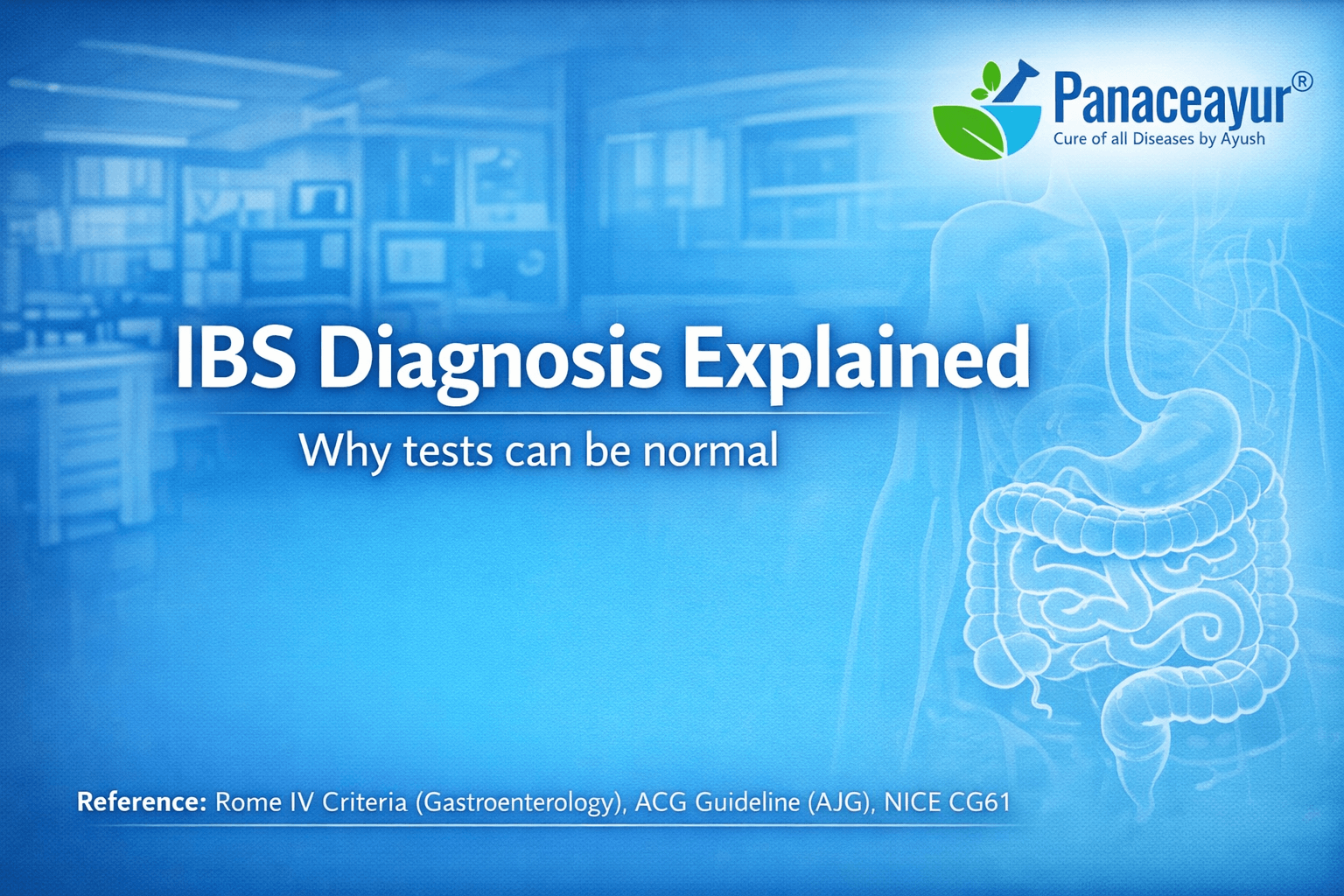 IBS diagnosis explained with a clinical illustration showing gut function and why blood tests and colonoscopy can appear normal