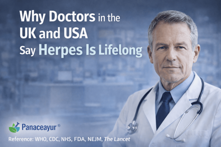 Senior doctor explaining why herpes is considered a lifelong condition in the UK and USA based on current medical guidelines