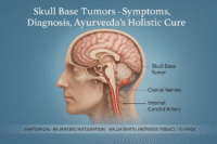 Skull base tumors challenge both surgeons and healers due to their deep location and vital connections. Ayurveda views these growths as Granthi or Arbuda caused by Kapha–Vata imbalance in the brain channels. Discover how ancient Rasayana medicine like Brahma Rasayana offers a curative, regenerative path to recovery.