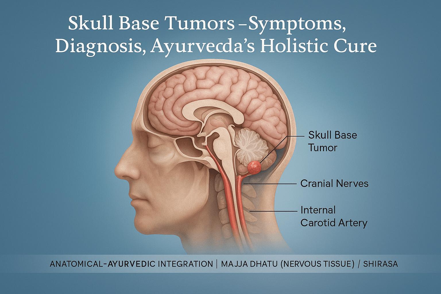 Skull base tumors challenge both surgeons and healers due to their deep location and vital connections. Ayurveda views these growths as Granthi or Arbuda caused by Kapha–Vata imbalance in the brain channels. Discover how ancient Rasayana medicine like Brahma Rasayana offers a curative, regenerative path to recovery.