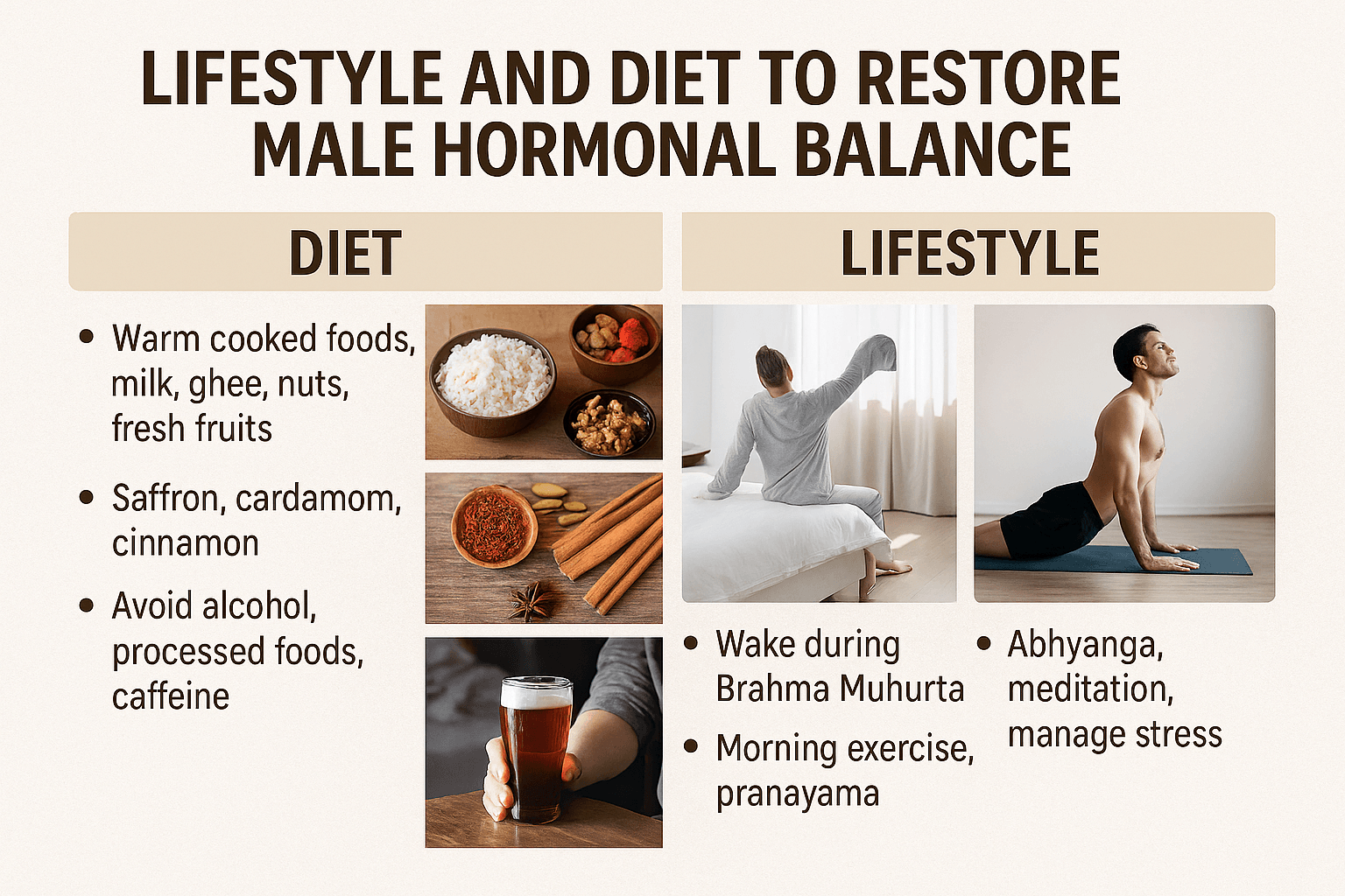 Male Hormone Imbalance-Causes, Diagnosis &Amp; Ayurvedic Cure 4 Lifestyle and diet to restore male hormonal balance