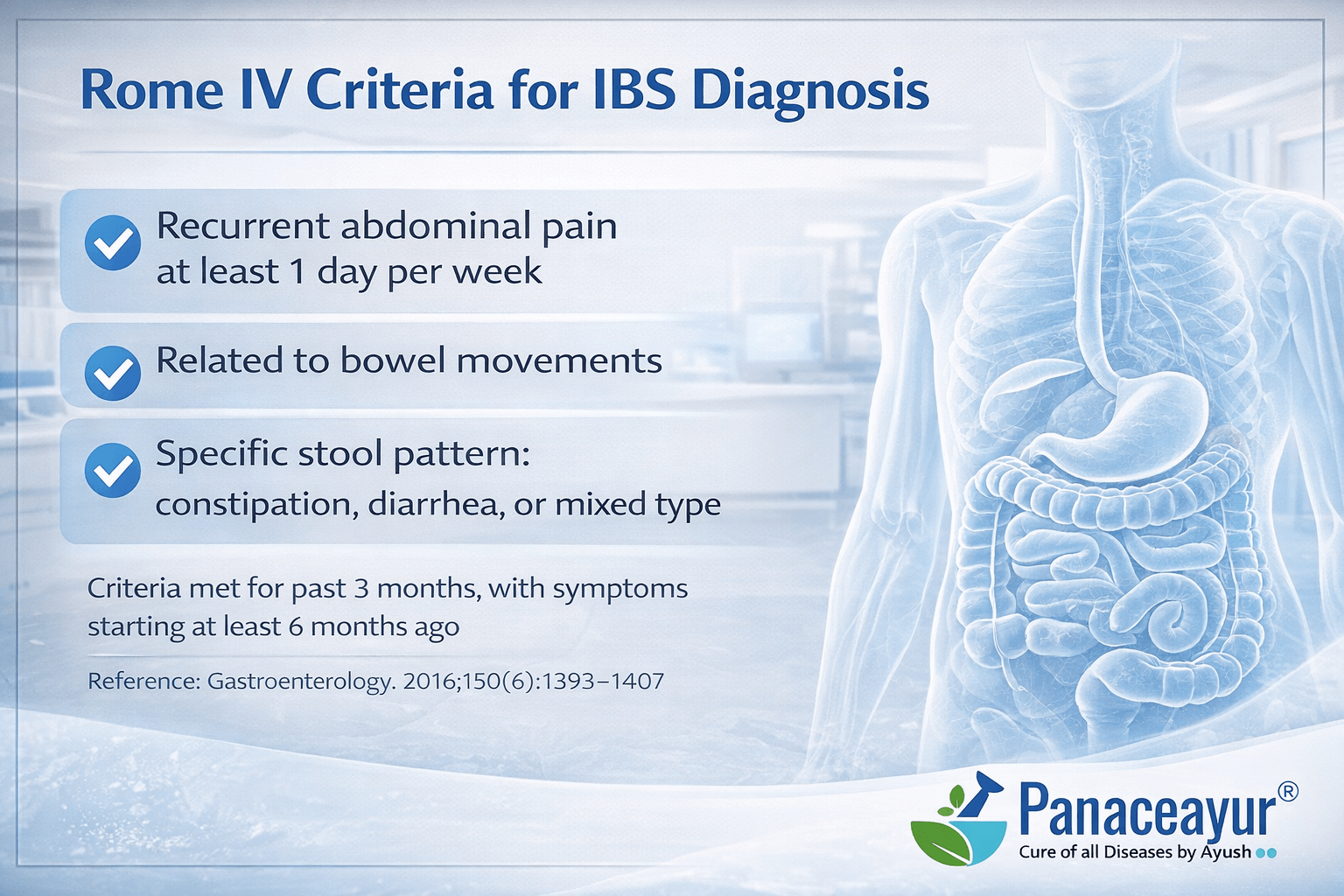 Rome iv criteria for ibs diagnosis showing symptom based diagnostic framework with normal test results and clinical evaluation
