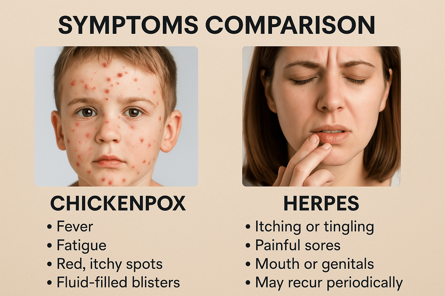 Chickenpox Vs Herpes: Key Differences, Symptoms, Spread, And Ayurvedic Cure 3 Symptom comparison