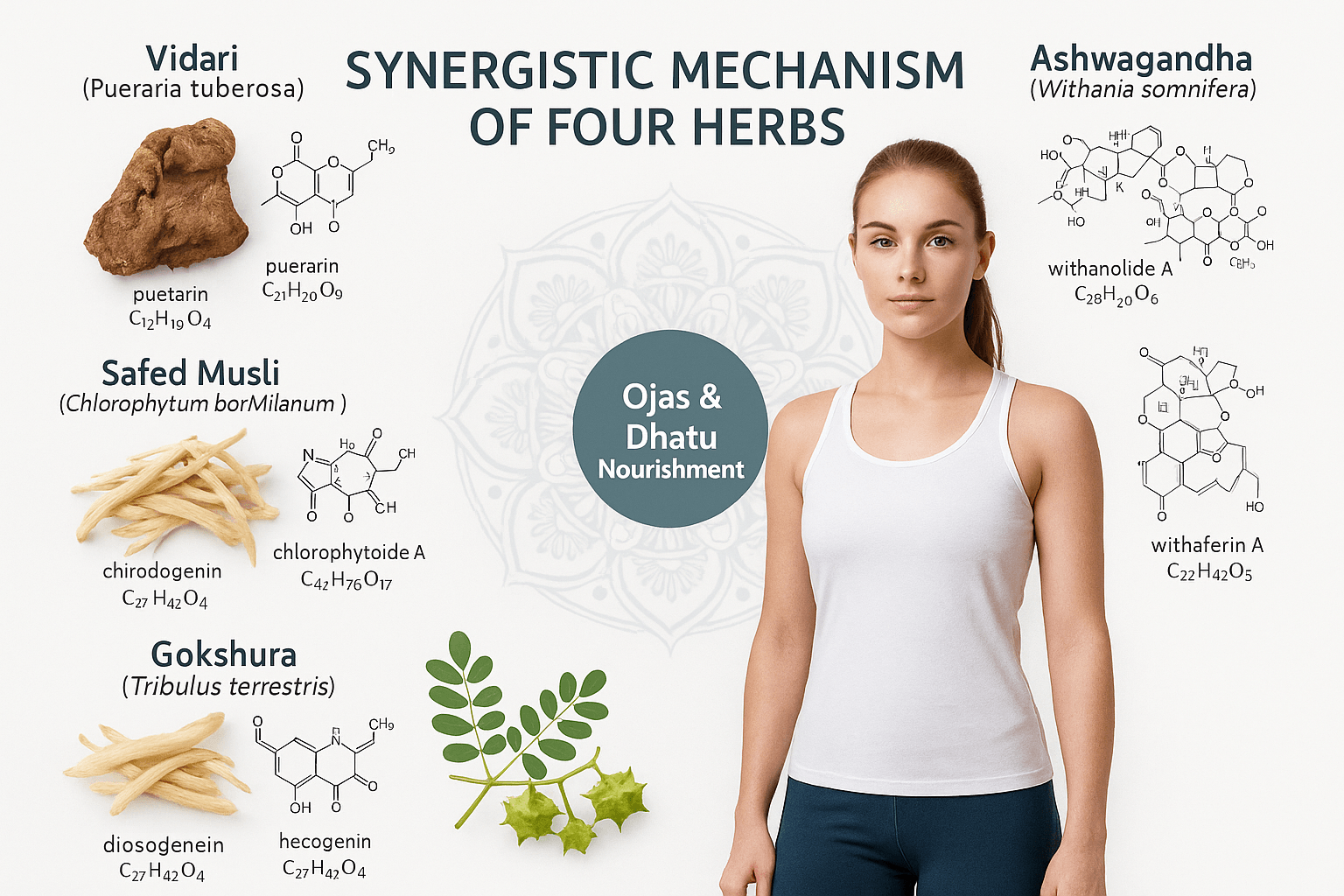 Natural Hip Development With Ayurveda- Vidari, Ashwagandha, Musli, Gokshura 6 Synergistic mechanism of the four herb combination