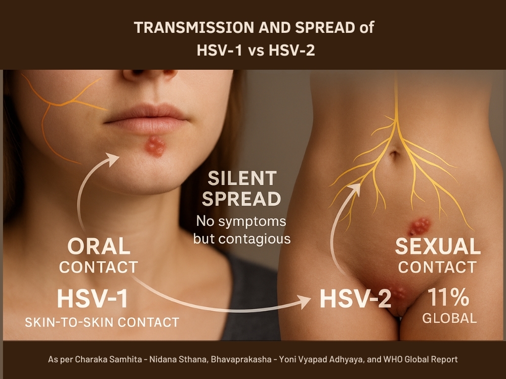 Transmission and spread of hsv 1 and hsv 2