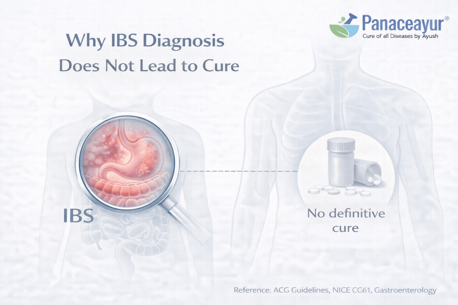 Why Ibs Diagnosis Does Not Lead To Cure Why an ibs diagnosis does not lead to cure, showing functional gut dysregulation and persistent symptoms without structural disease