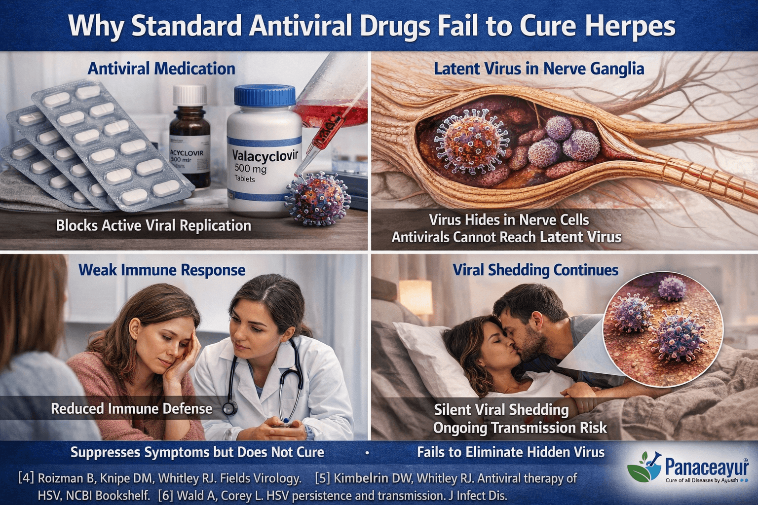 Why standard antiviral drugs fail to cure herpes
