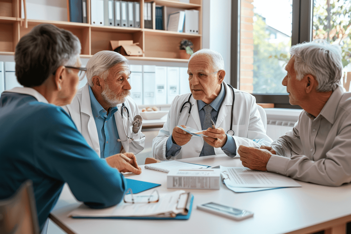 Neurologist explaining conventional treatment options for alzheimer’s disease to patient
