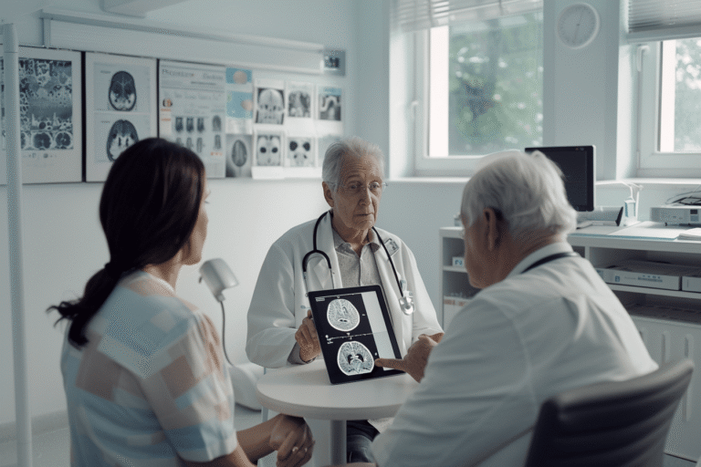 Neurologist discussing Alzheimer’s disease during clinical consultation
