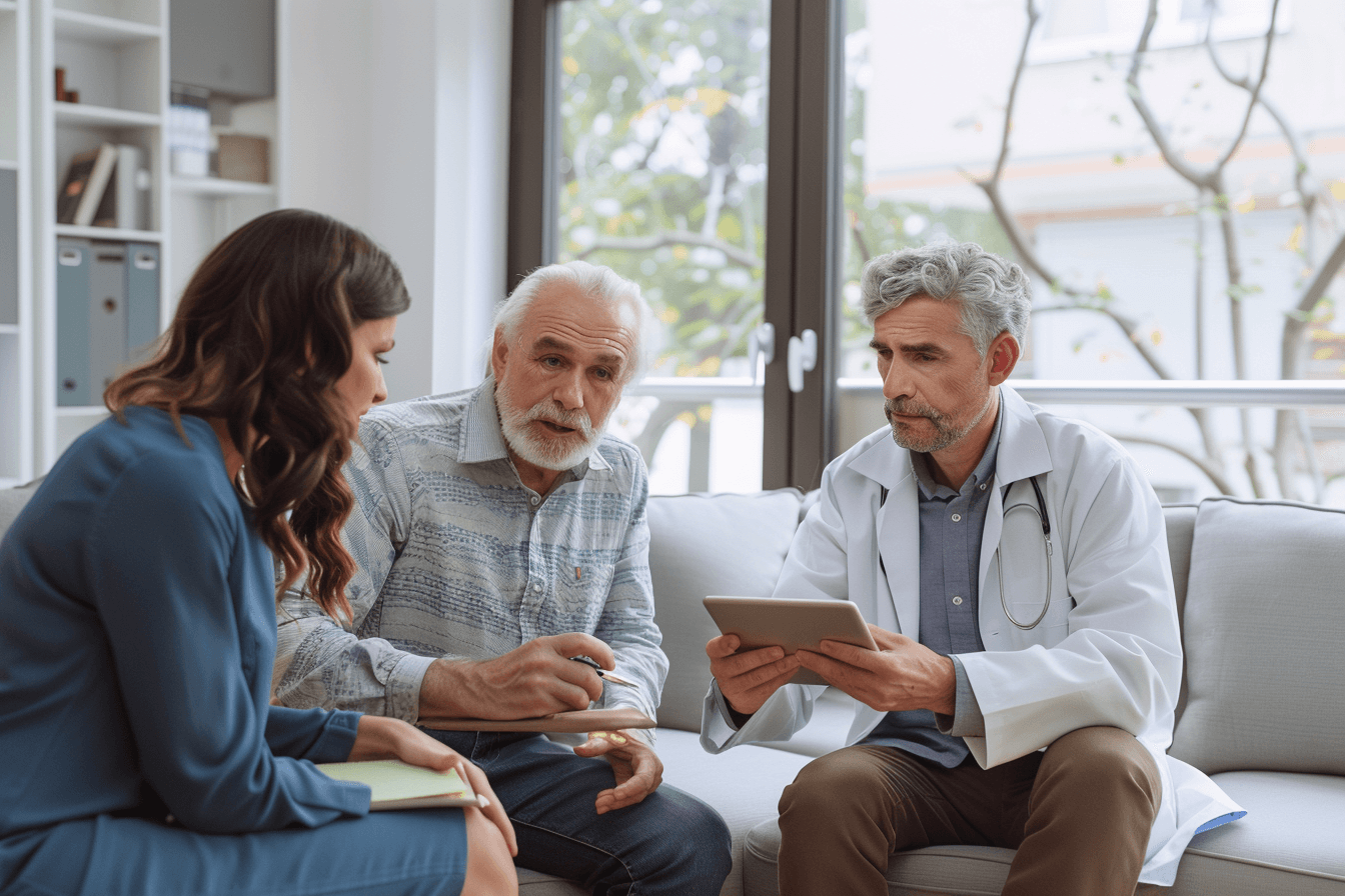 Neurologist discussing prognosis and long term brain health with alzheimer’s patient