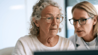 Anaplastic thyroid cancer survival rate consultation between an oncologist and senior patient in a modern cancer hospital