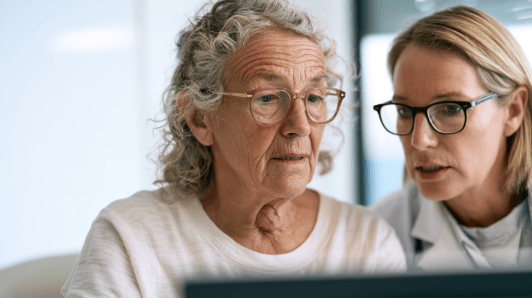 Anaplastic thyroid cancer survival rate consultation between an oncologist and senior patient in a modern cancer hospital