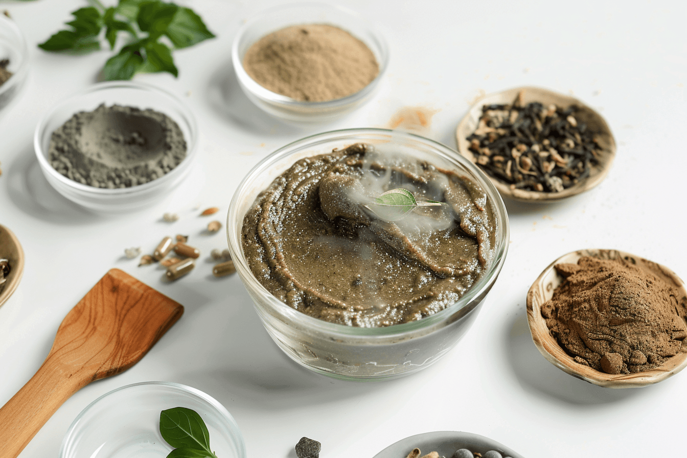 Ayurvedic Avaleha Formulation For Hyperparathyroidism Classical ayurvedic avaleha formulation showing herbal and mineral medicine used for hyperparathyroidism and calcium imbalance treatment