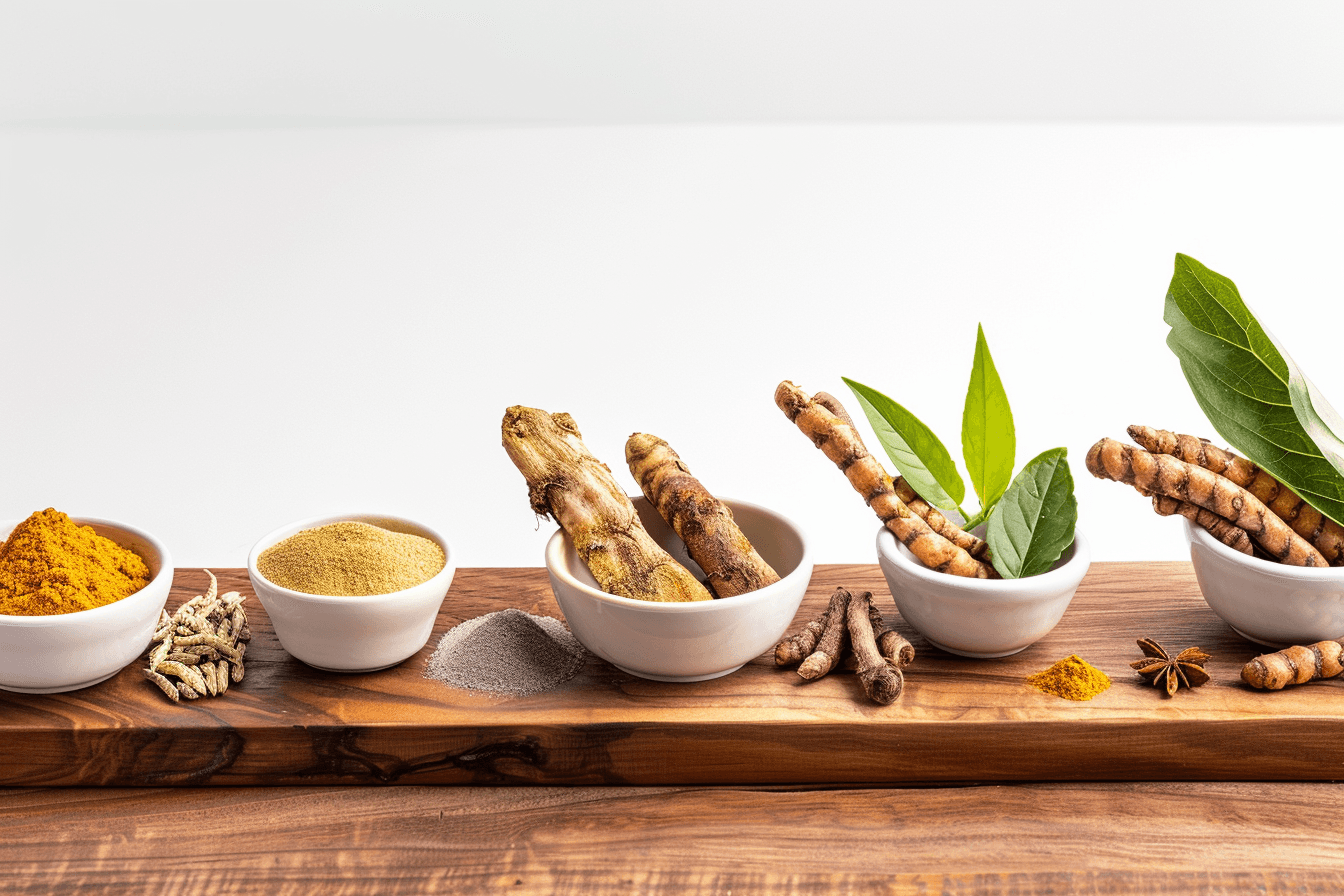 Important ayurvedic herbs for hyperparathyroidism including ashwagandha, giloy, turmeric, amla and tulsi used for natural metabolic balance