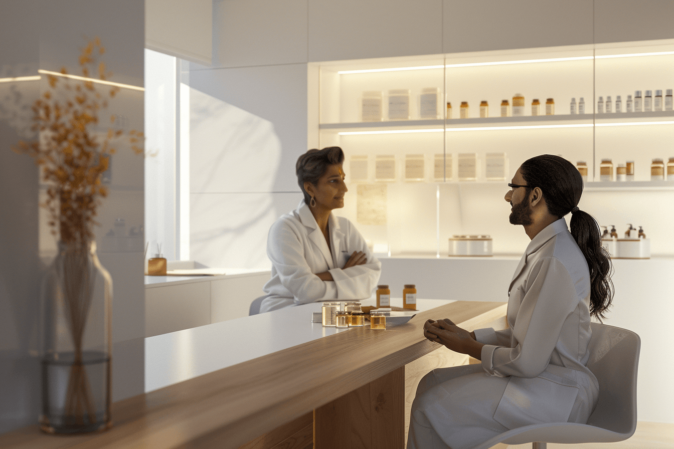 Ayurvedic doctor explaining treatment approach for glioma recurrence