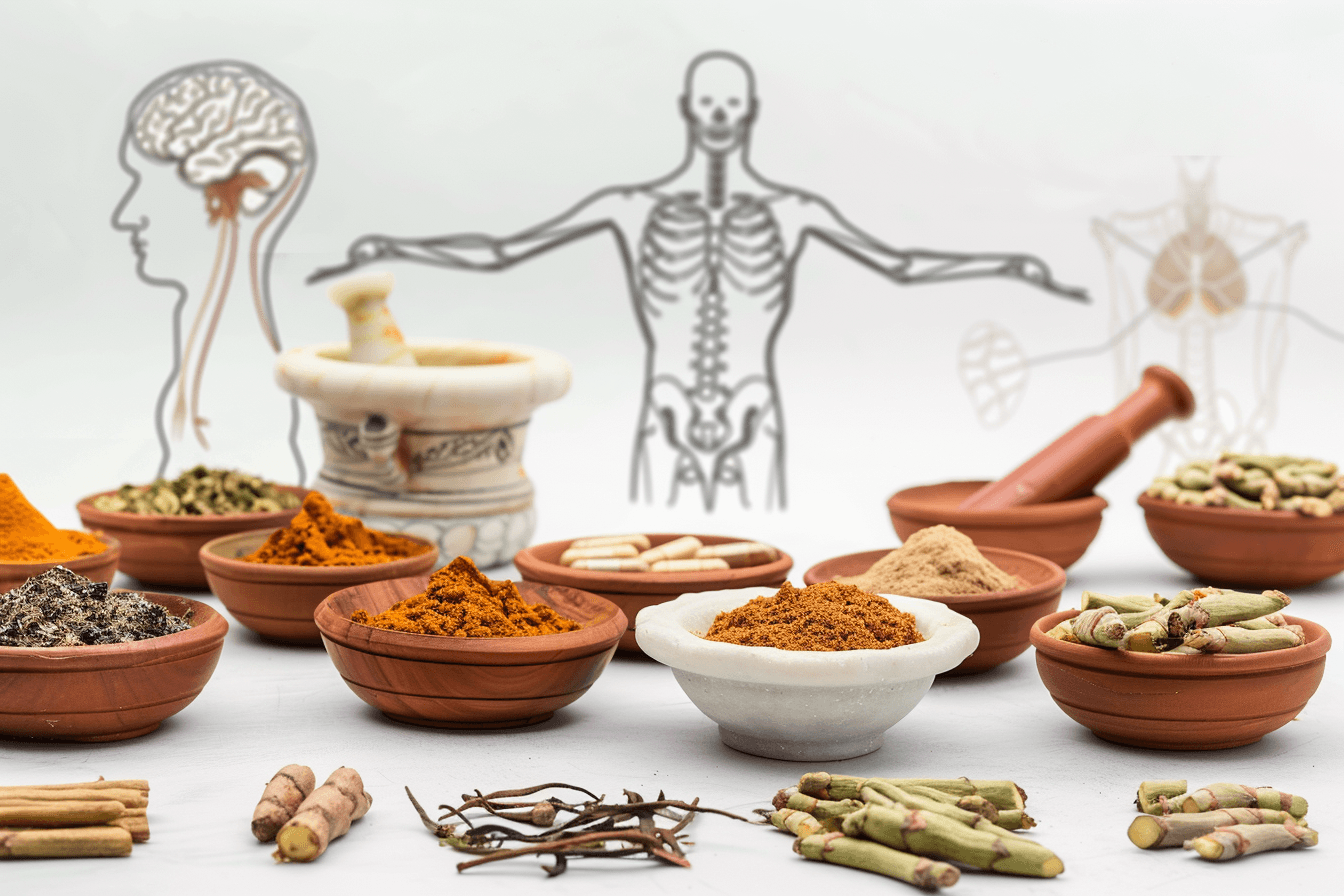 Ayurvedic treatment principles for hyperparathyroidism showing herbal medicine, metabolic balance and natural therapy approach