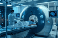 CT brain scan showing abnormal mass region in suspected glioblastoma case