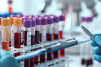 CA 19-9 blood test report with sample tubes in modern diagnostic laboratory