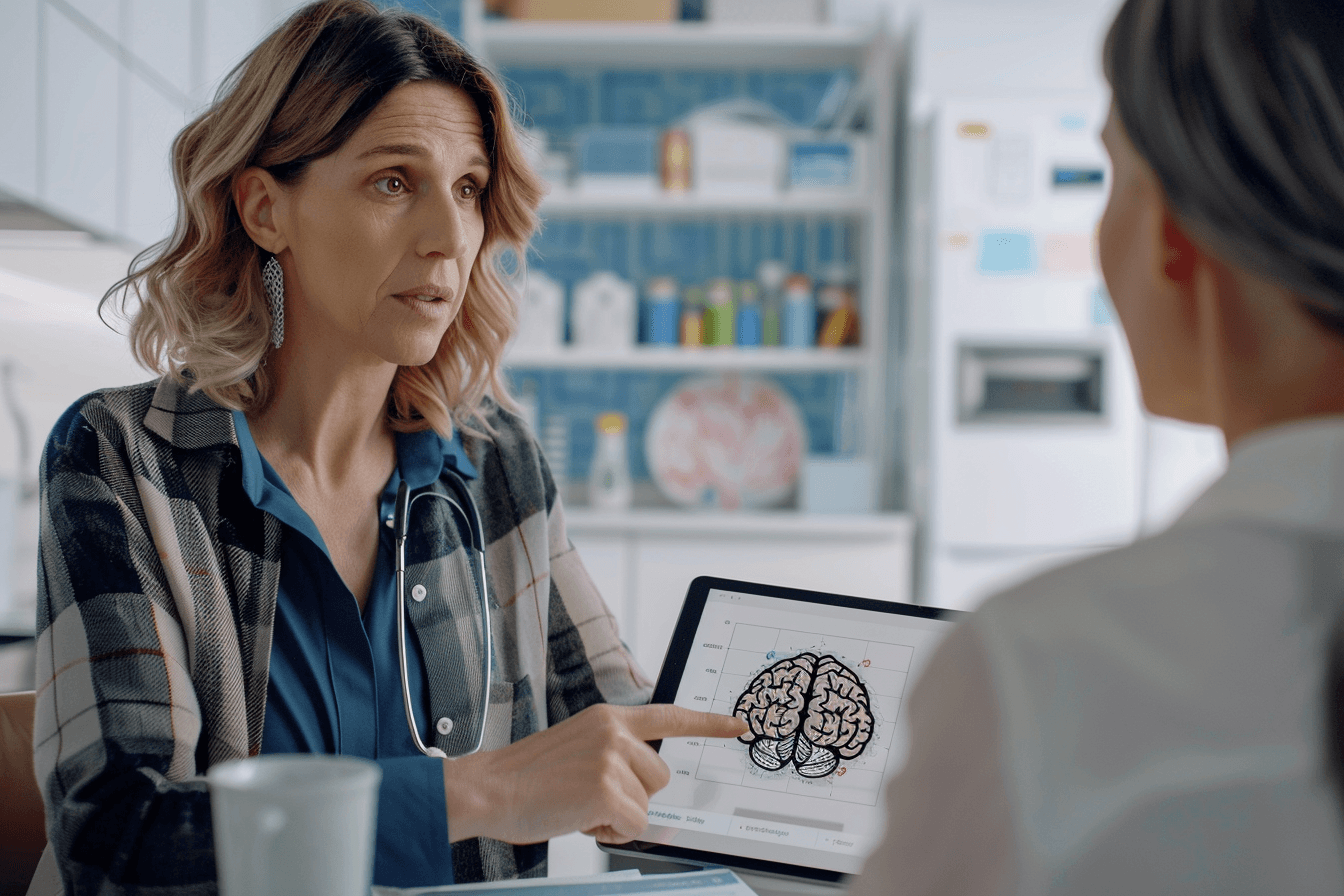 Patient discussing subtle neurological symptoms with doctor that may indicate early glioma