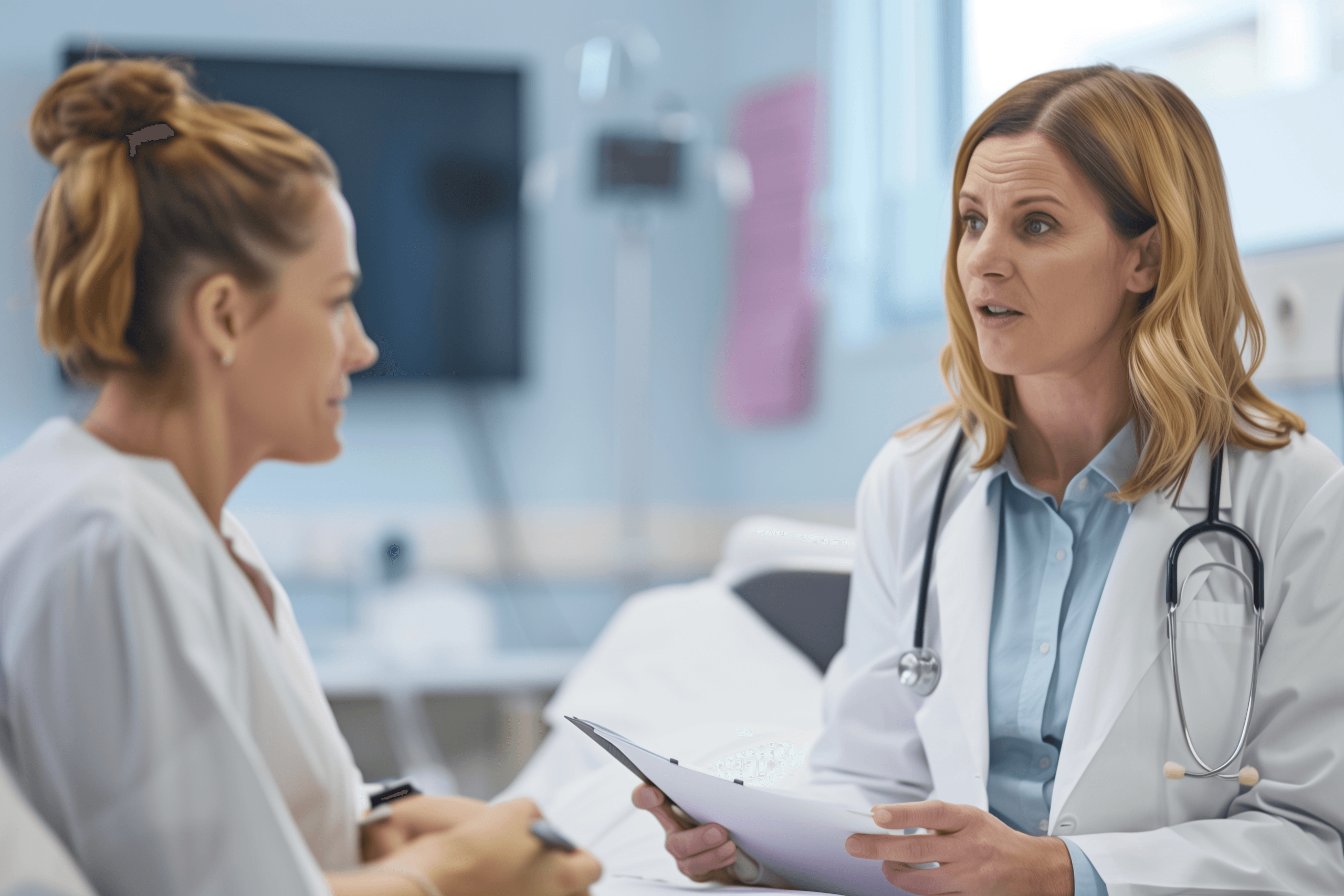 Patient discussing mild symptoms with doctor before pancreatic cancer diagnosis