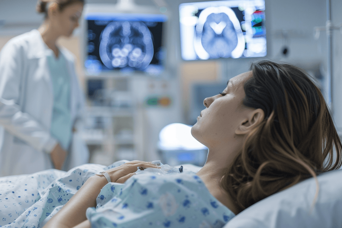 Glioblastoma Symptoms Headache Patient Patient holding head in pain showing possible early glioblastoma symptoms such as headache and confusion