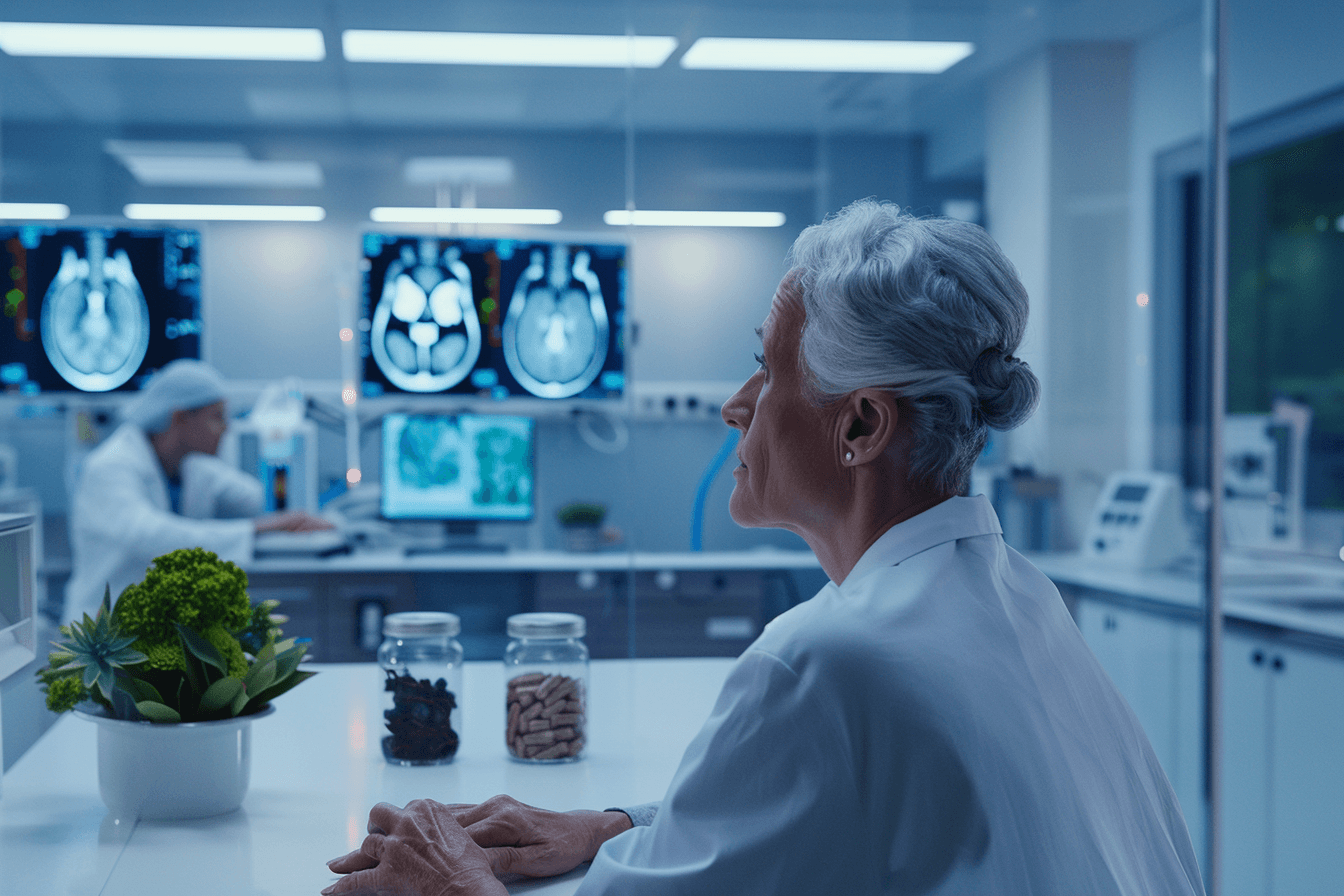 Patient exploring integrative and conventional treatment options for glioma in a clinical consultation setting