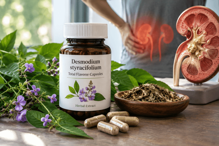 Herbal treatment for kidney stones with Desmodium extract and kidney stone anatomy
