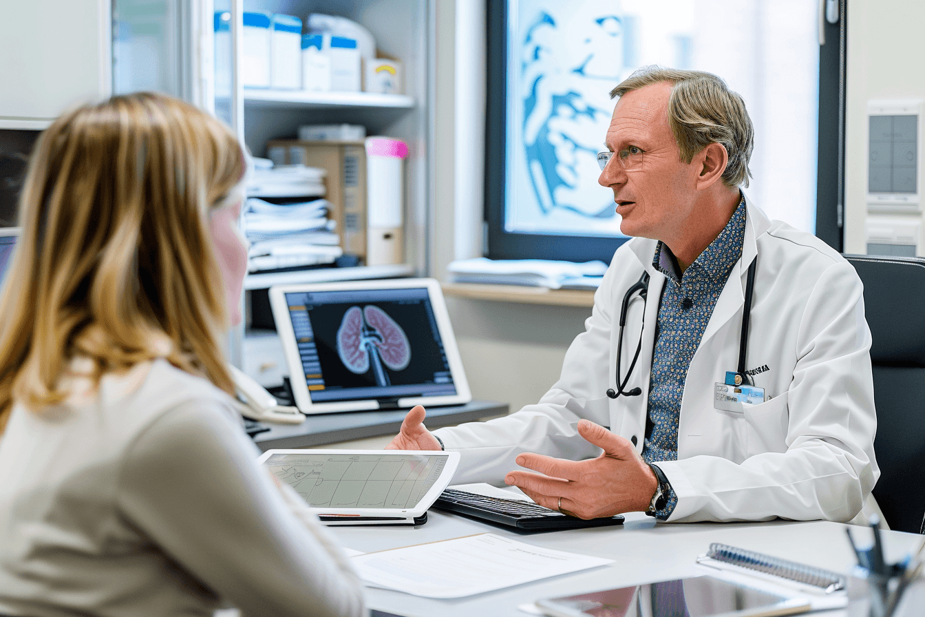 Doctor explaining treatment options for hyperparathyroidism including monitoring and surgery
