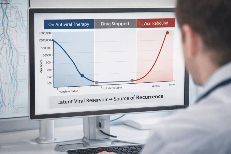 Clinical viral load rebound after stopping antiviral therapy showing latent viral reservoir persistence