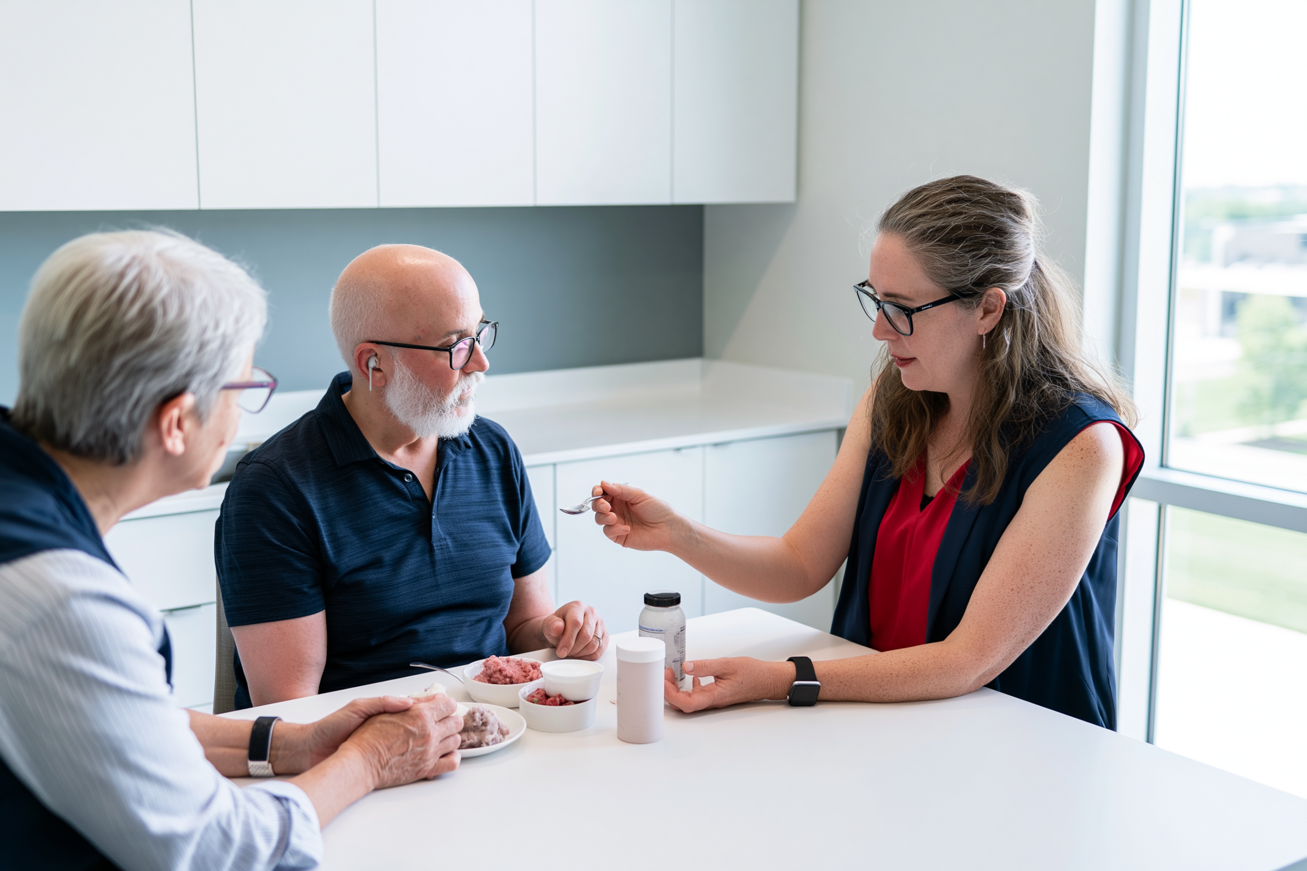 Metastatic Esophageal Cancer: Treatment, Survival And The Ayurveda Curative Model 10 Dietitian and swallowing specialist helping a patient with metastatic esophageal cancer eat safely and maintain nutrition.