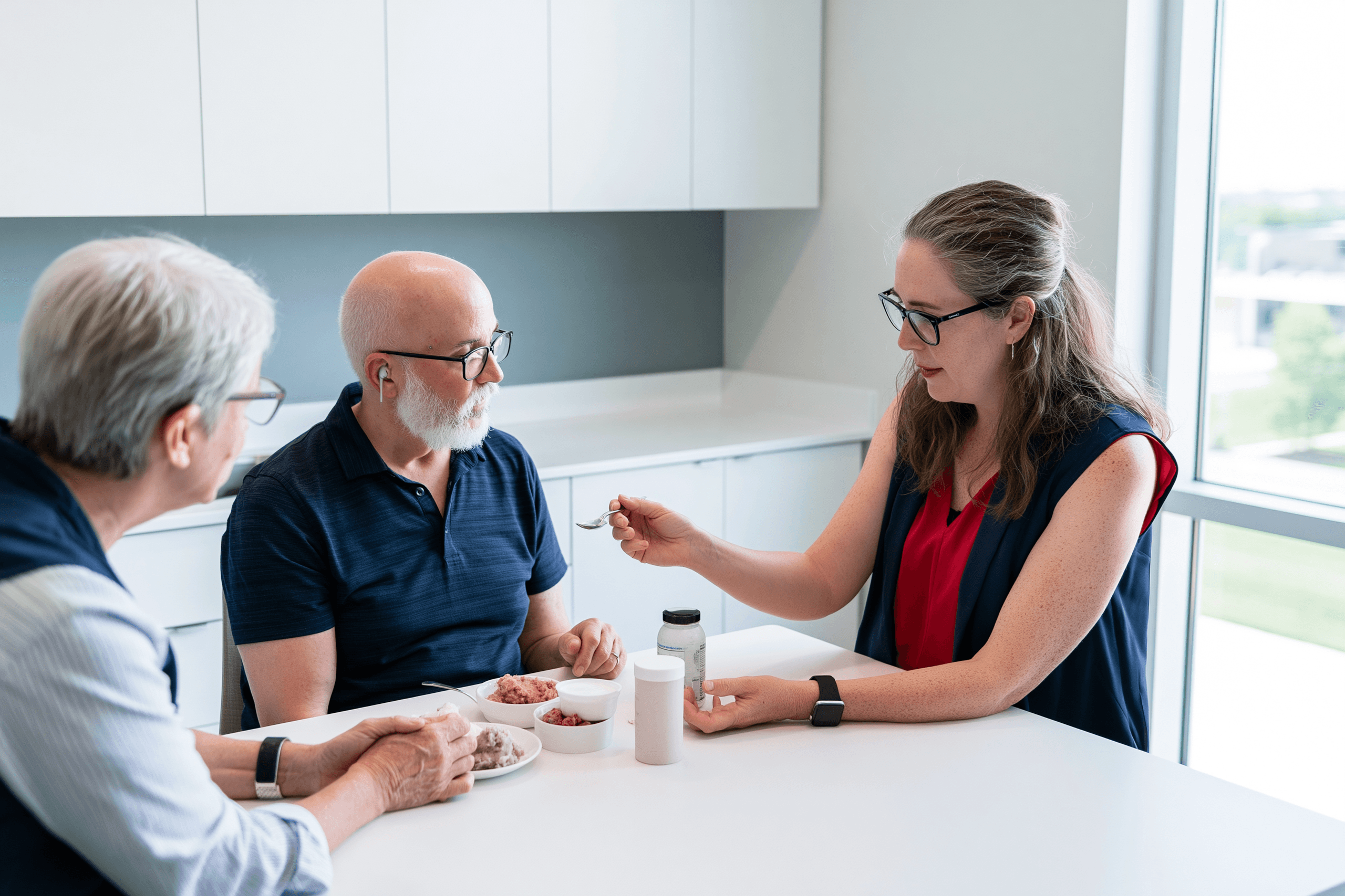 Metastatic Esophageal Cancer: Treatment, Survival And The Ayurveda Curative Model 10 Dietitian and swallowing specialist helping a patient with metastatic esophageal cancer eat safely and maintain nutrition.